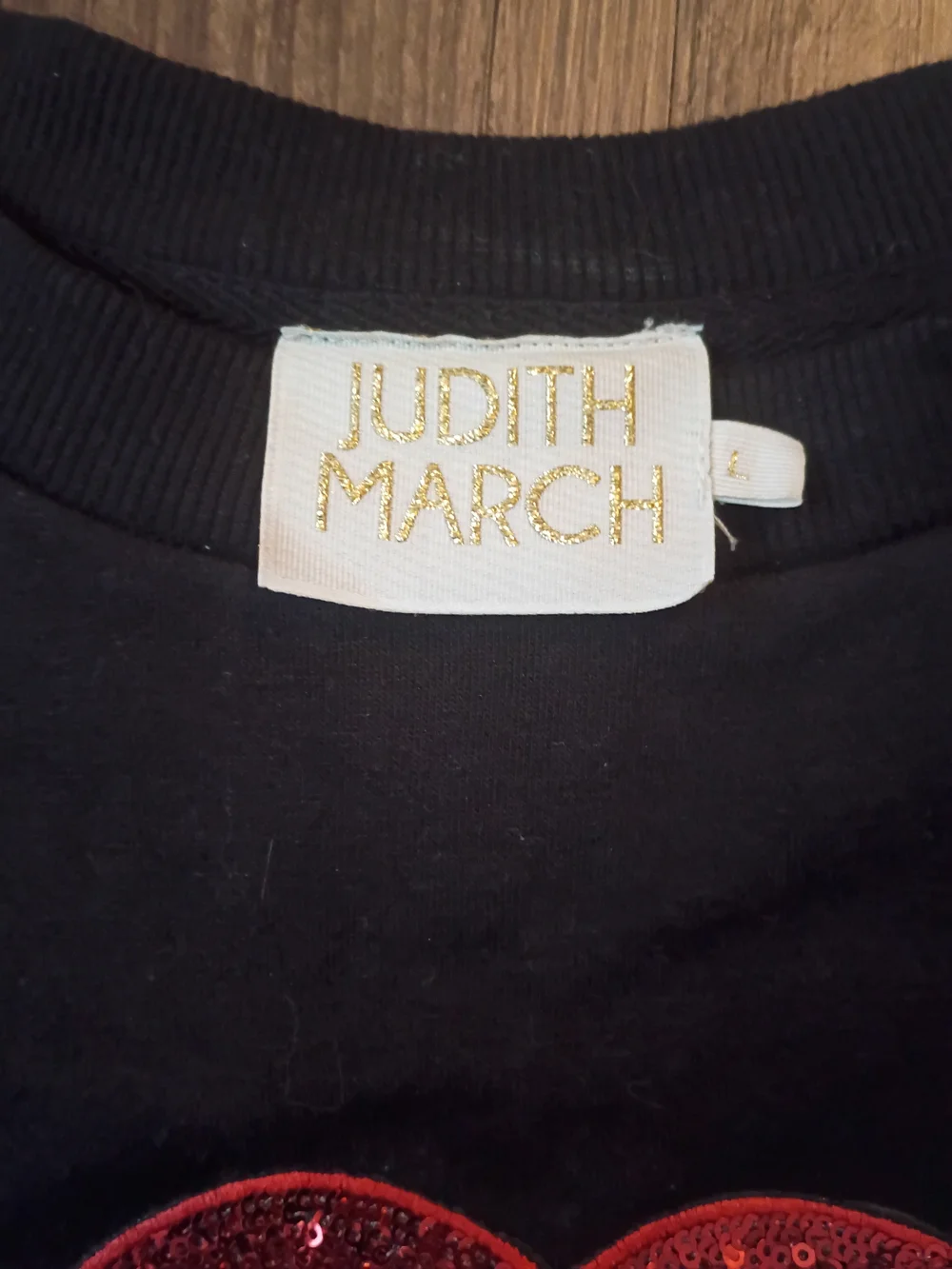 Judith March Black Sweatshirt with Red Sequin Lips